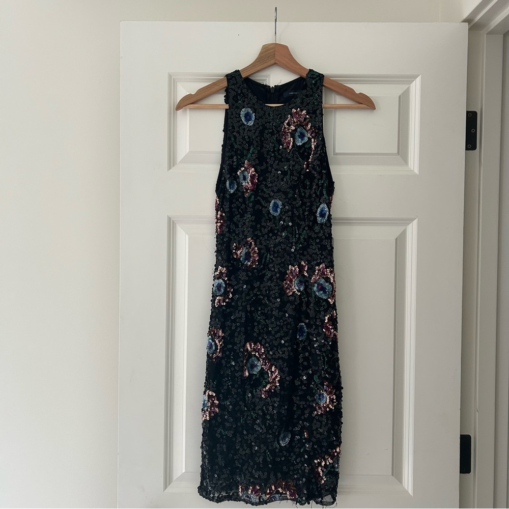 French Connection Black with Pink, Green And Blue Halter Sheath Dress